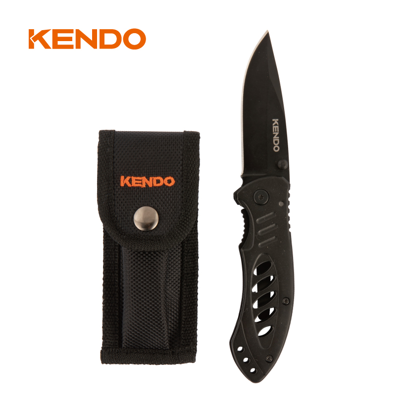 Cuchillo plegable para exteriores con cuerpo de acero inoxidable y bolsa de nailon para almacenamiento