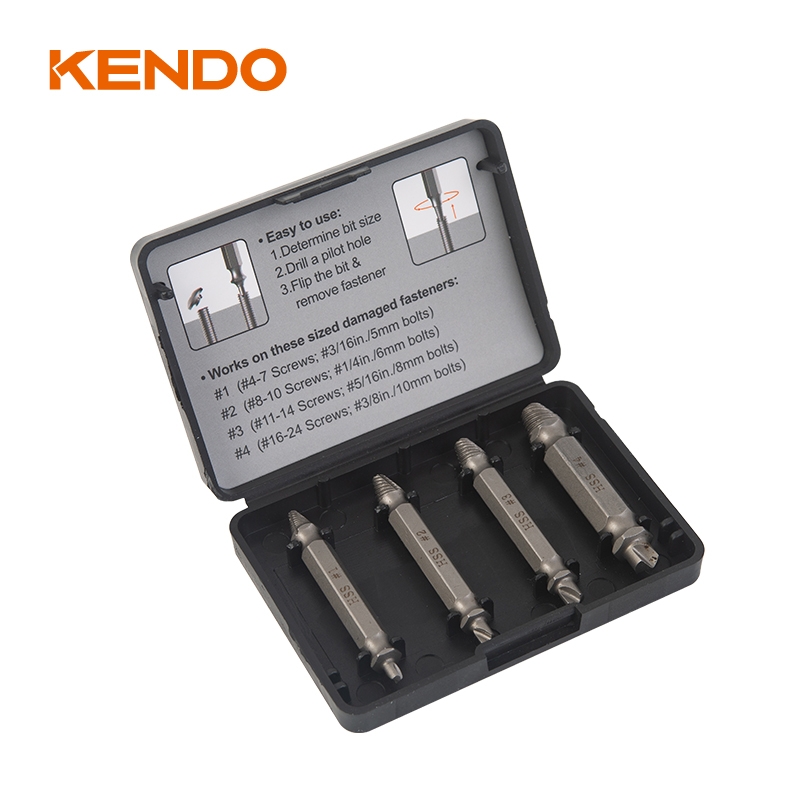 Juego de extractores de tornillos de 4 piezas.